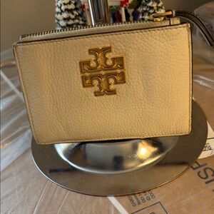 Tory Burch Cream Leather Wallet with Gold Logo